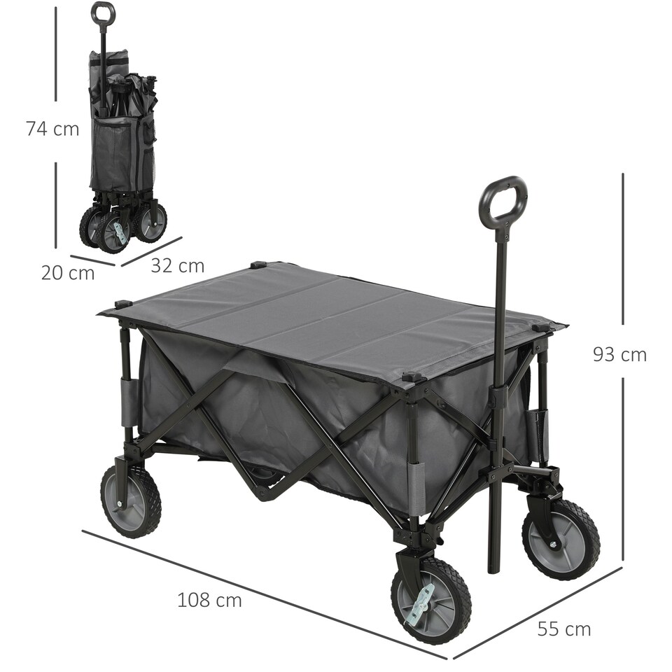 image 1 of Outsunny Folding Wagon Garden Cart Collapsible Camping Trolley for Outdoor