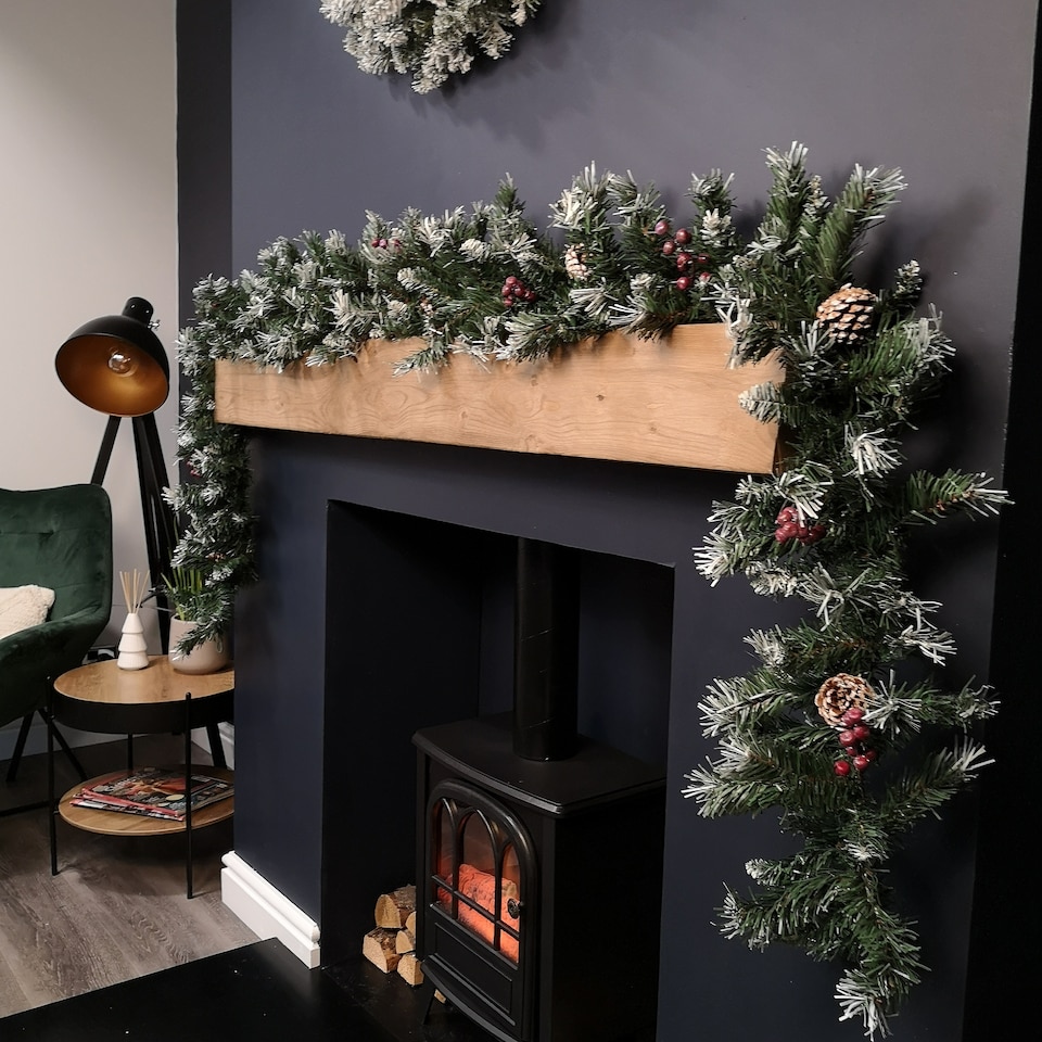 image 1 of 2.7m Green Mixed Needle Christmas Garland with Pine Cones and Red Berries
