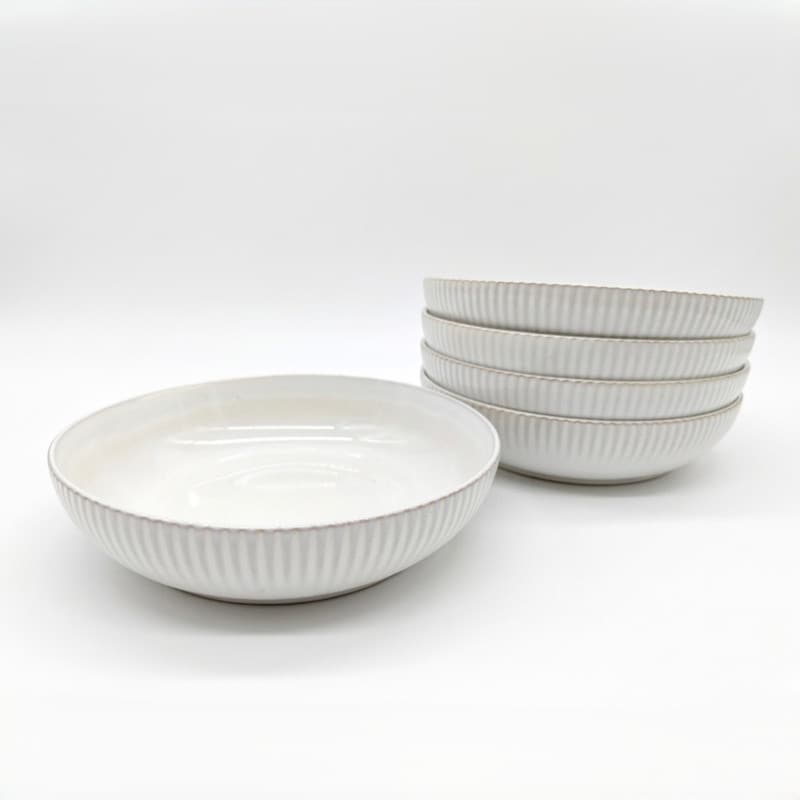 Reactive Cream Glaze Dinnerware Pasta Bowl 6pc Set 21.5cm