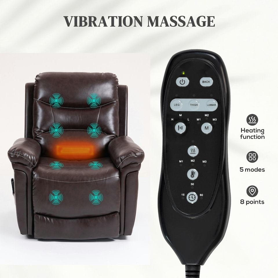 image 1 of HOMCOM Massage Recliner Chair, Lift Chair with Heat, USB, Remote, Brown Brown