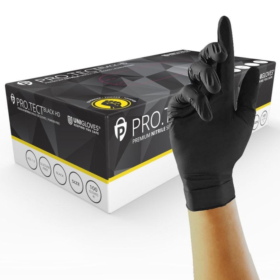 image 1 of Unigloves PRO.TECT Black HD Box of 100 Nitrile Gloves Black | Extra Large