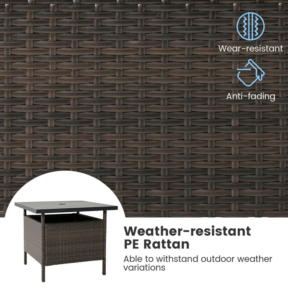 image 1 of COSTWAY Rattan Umbrella Side Table Outdoor Garden Table Brown