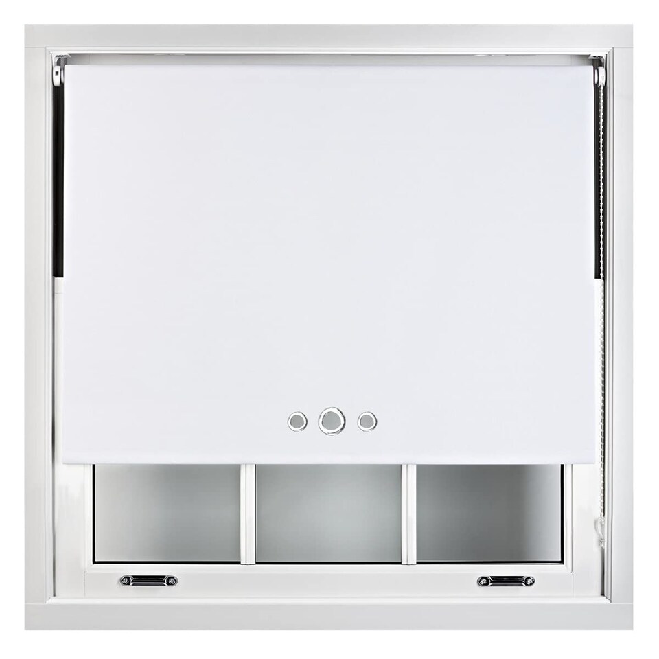 image 1 of FURNISHED Blackout Roller Blinds with Triple Round Eyelets Cut to Size Easy Fit Window Shade | White | White | (W) 240cm x (L) 210cm