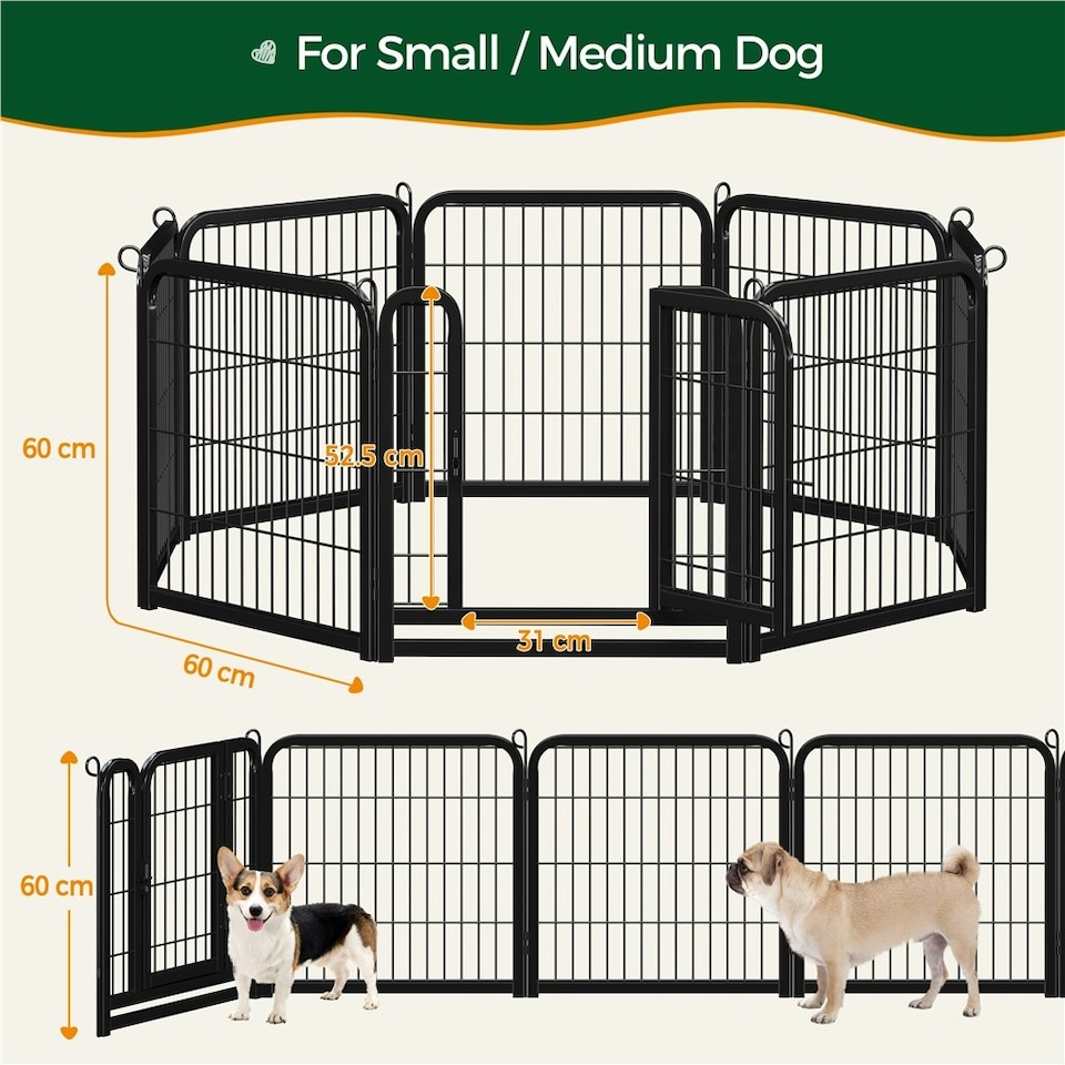 image 1 of Yaheetech 8-Panel Metal Dog Playpen, 60 × 60 cm Black