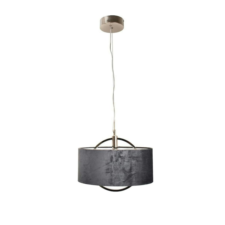 image 1 of Lodato LED Warm White Polished Nickel Pendant Ceiling Light with Grey Velour Shade