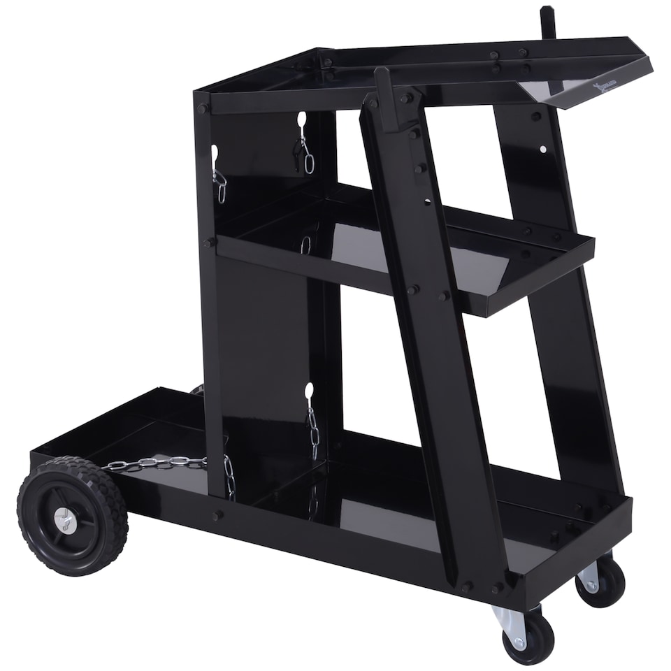 image 1 of DURHAND Welding Cart Welder Trolley Garage for Gas Bottles w  Safety Chain, Wheels, Black
