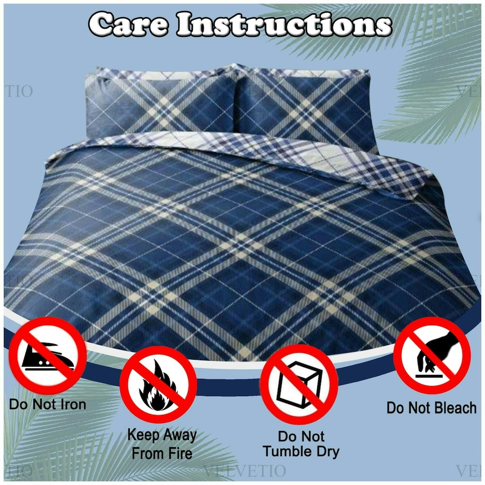 image 1 of VELVETIO Diagonal Check Complete Duvet Cover Set with Fitted Sheet Breathable Bedding Quilt Blue | King