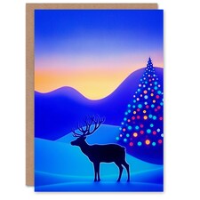 Greeting Card Colourful Lights Tree Reindeer Winter Wonderland Blank For Him Or Her Art Xmas Christmas Card