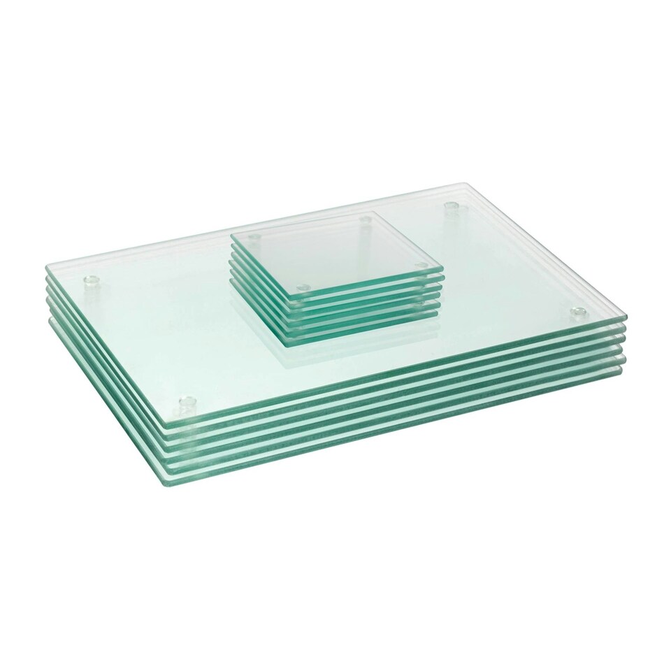 image 1 of Harbour Housewares Clear Glass Tableware - 12pc Placemats & Square Coasters Set - 30 x 20cm Clear