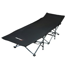 MoverX Folding Camping Bed Single with Mattress, Heavy Duty Portable, Fishing Beds, Campervan,Tent, Travel Cot, Campbed, Black Black | Standard