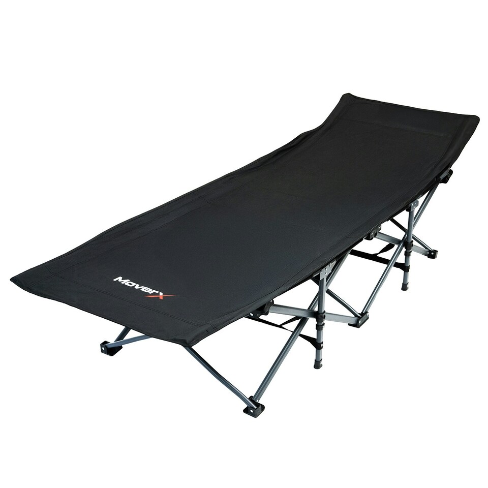 image 1 of MoverX Folding Camping Bed Single with Mattress, Heavy Duty Portable, Fishing Beds, Campervan,Tent, Travel Cot, Campbed, Black Black | Standard