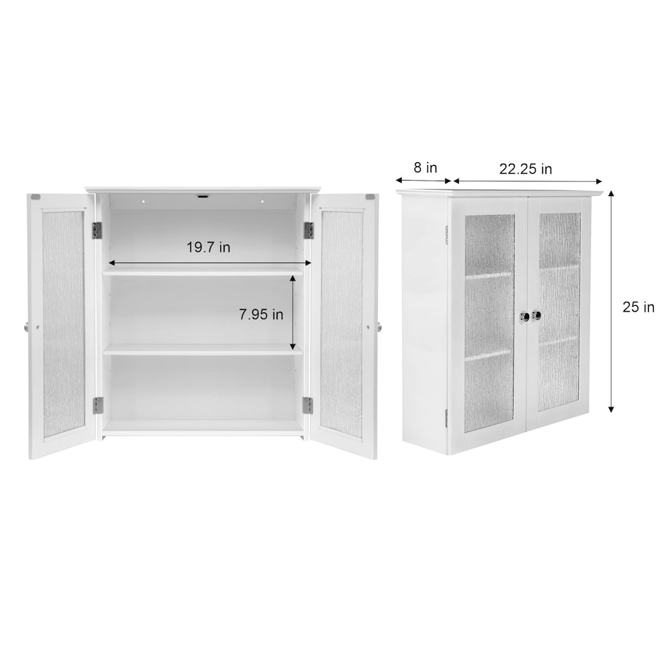 image 1 of Teamson Home Bathroom Wall Cabinet 2 Glass Doors White Connor