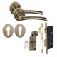 image 1 of Golden Grace Indiana Design Door Handle Set in Antique Brass with Thumbturn and Euro 70mm Lock Bronze