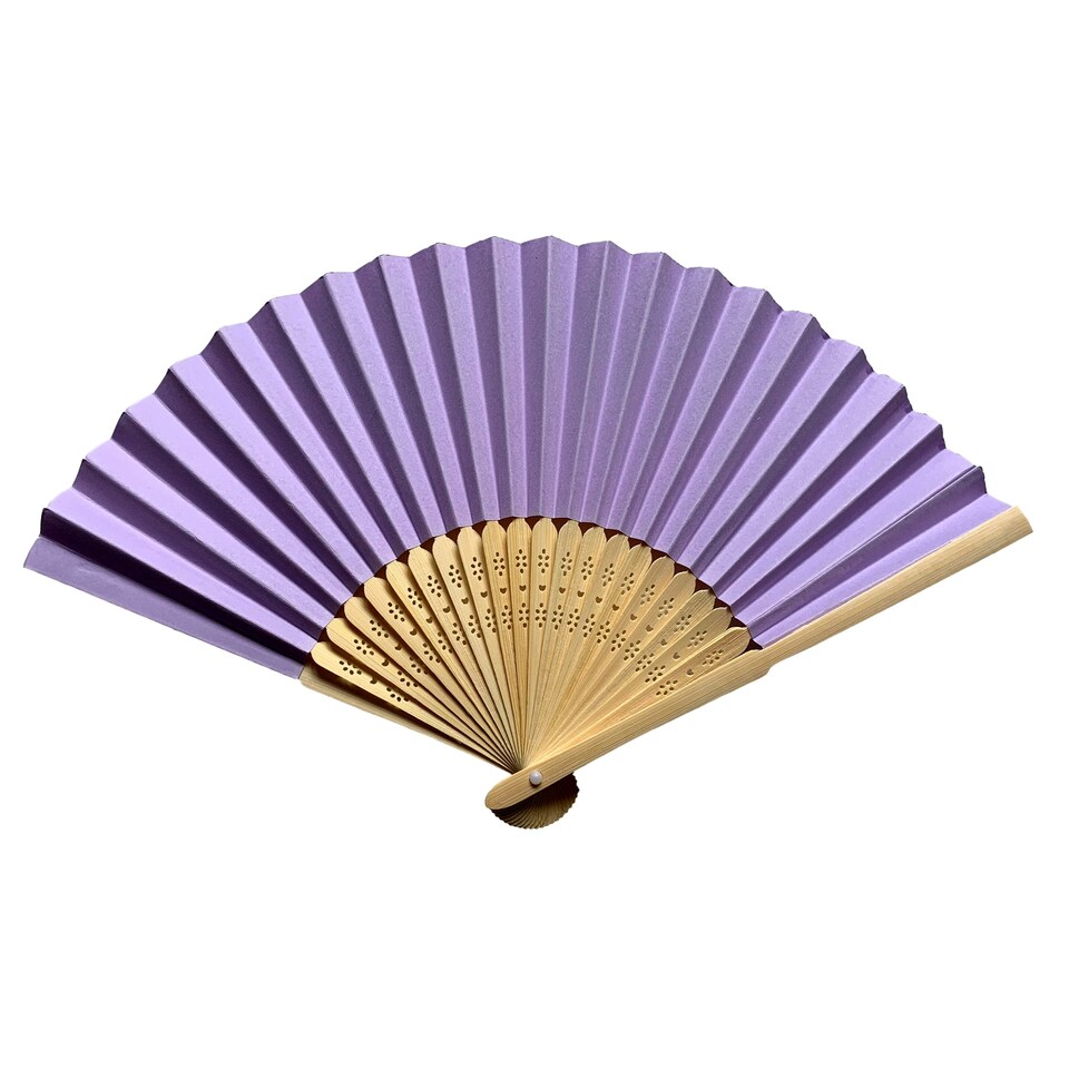 image 1 of Pastel Purple Paper Hand Held Bamboo and Wooden Fan