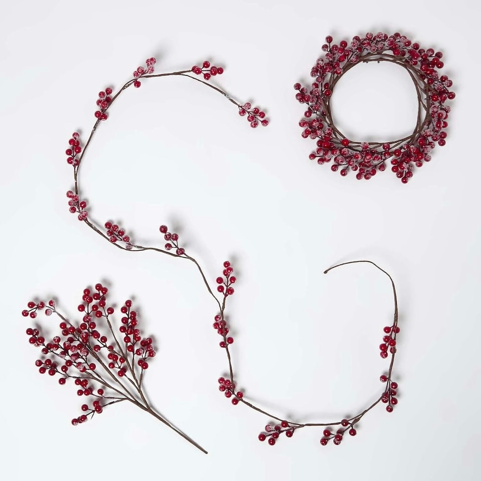 image 1 of Homescapes Artificial Winter Snow Berry Garland
