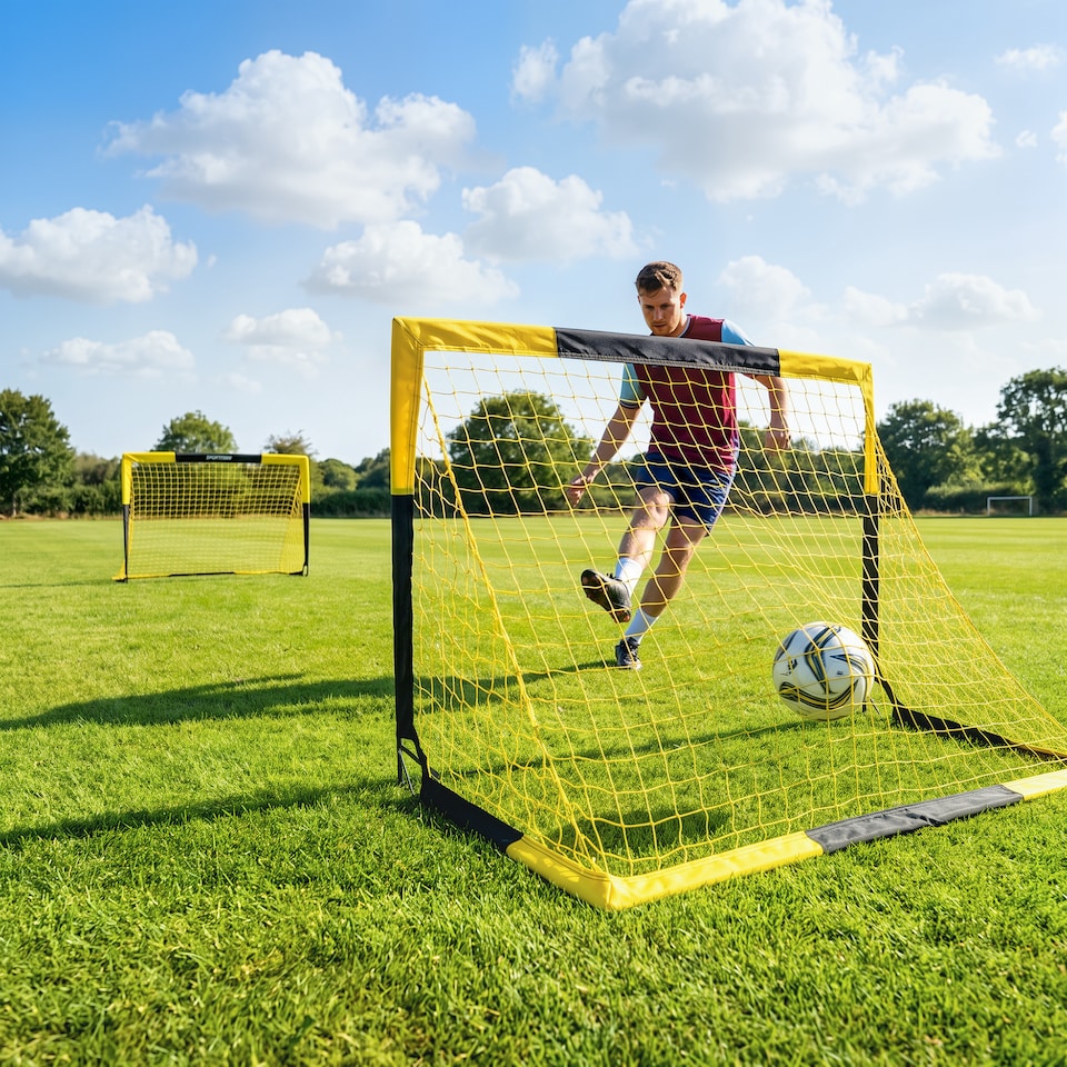 image 1 of SPORTNOW Set of 2 Pop Up Football Goal, Portable Folding Football Net