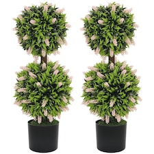 HOMCOM Set of 2 Decorative Artificial Plants Ball Trees with Lavender Flowers in Pot Fake Plants for Home Indoor Outdoor Decor, 70cm, Pink