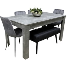 Grey Wooden Dining Table Set with 4 Chairs and 1 Bench Dining Kitchen Furniture