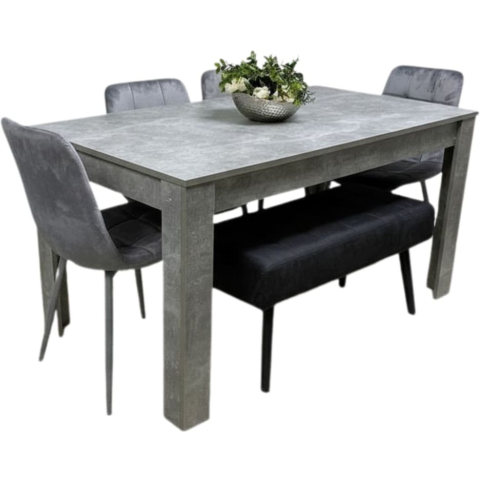 image 1 of Grey Wooden Dining Table Set with 4 Chairs and 1 Bench Dining Kitchen Furniture