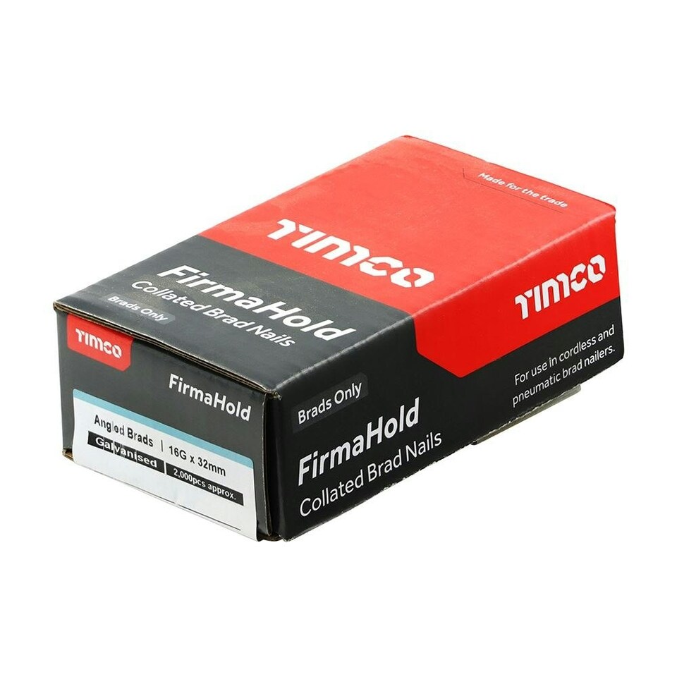 image 1 of Timco - FirmaHold Collated Brad Nails - 16 Gauge - Angled - Galvanised (Size 16g x 32 - 2000 Pieces)