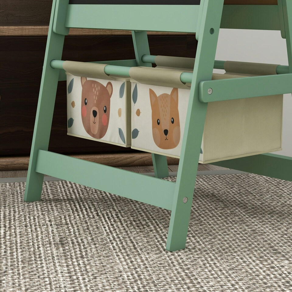 image 1 of AIYAPLAY Kids Easel with Paper Roll, 3 in 1 Art Easel Blackboard, Whiteboard 