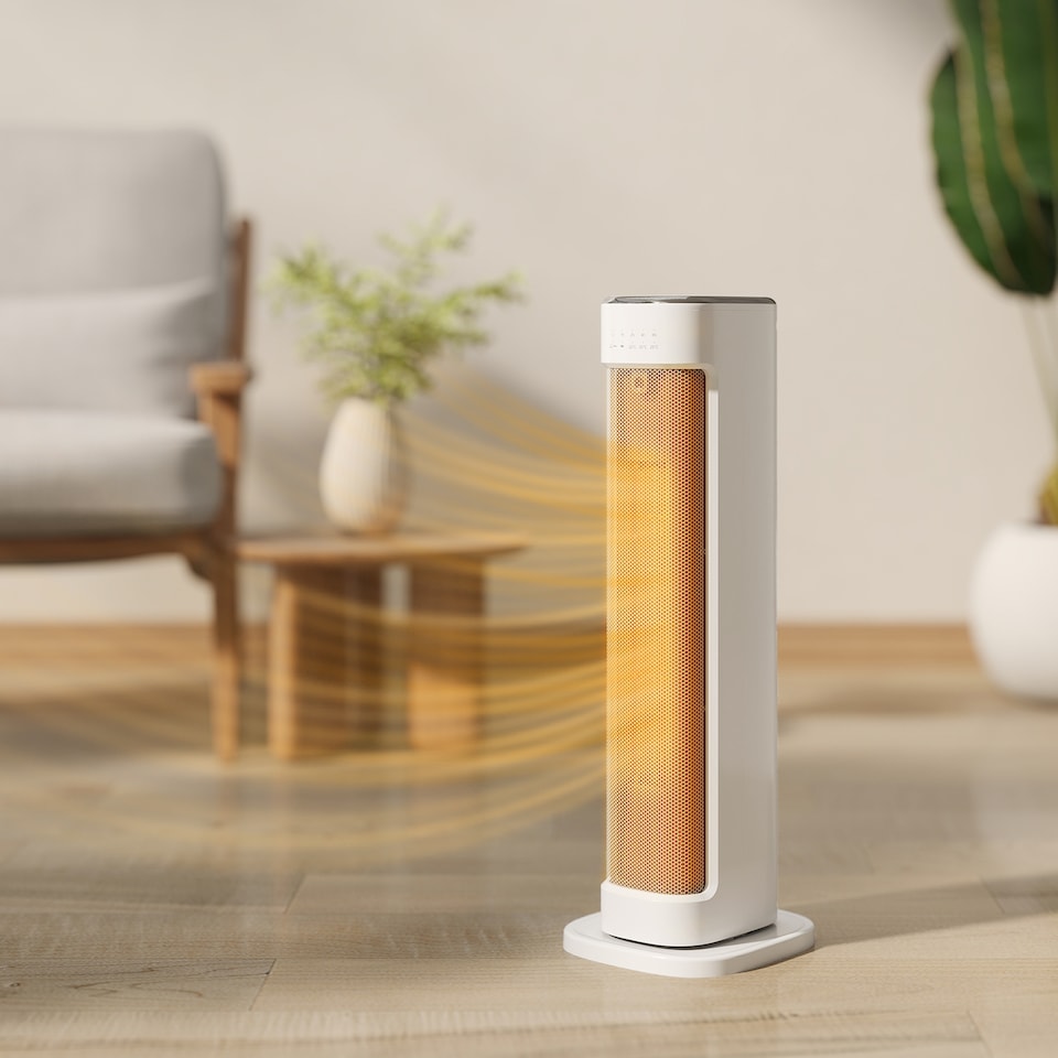 image 1 of HOMCOM Ceramic Electric Heater, 2000W Space Heater with Timer, White | White