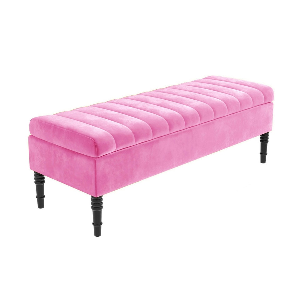 image 1 of Safar 150cm Ottoman Storage Bench - Plush Velvet Shoe Bench - Pink Lined Upholstery Storage Footstool