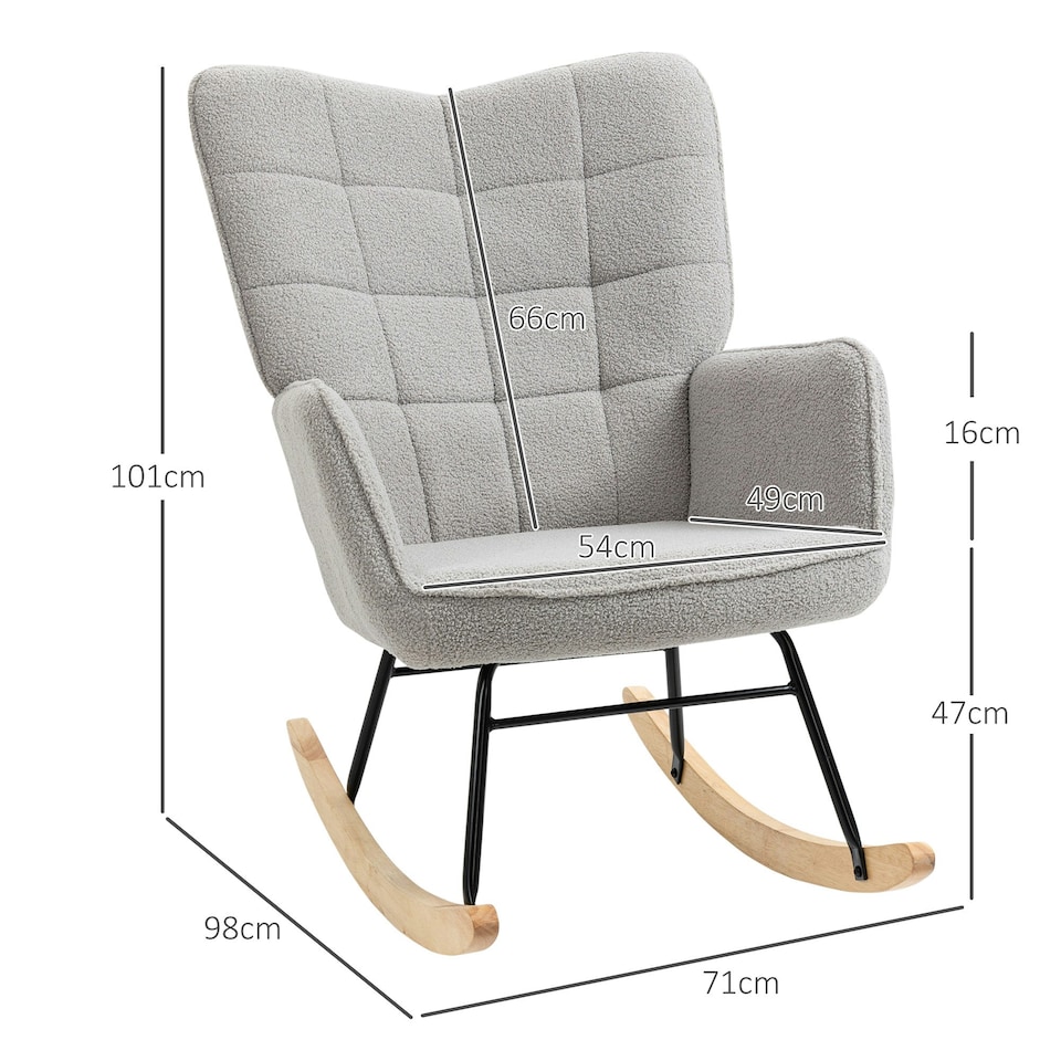 image 1 of HOMCOM Wingback Rocking Chair for Nursing w/ Steel Frame Light Grey