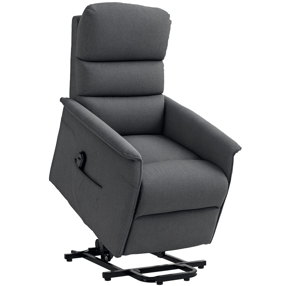 image 1 of HOMCOM Power Lift Recliner Chair, Electric Lift Chair for Elderly, Fabric Riser and Reclining Armchair with Remote Control, Side Pockets, Footrest, for Living Room, Dark Grey | Grey | Dark Grey