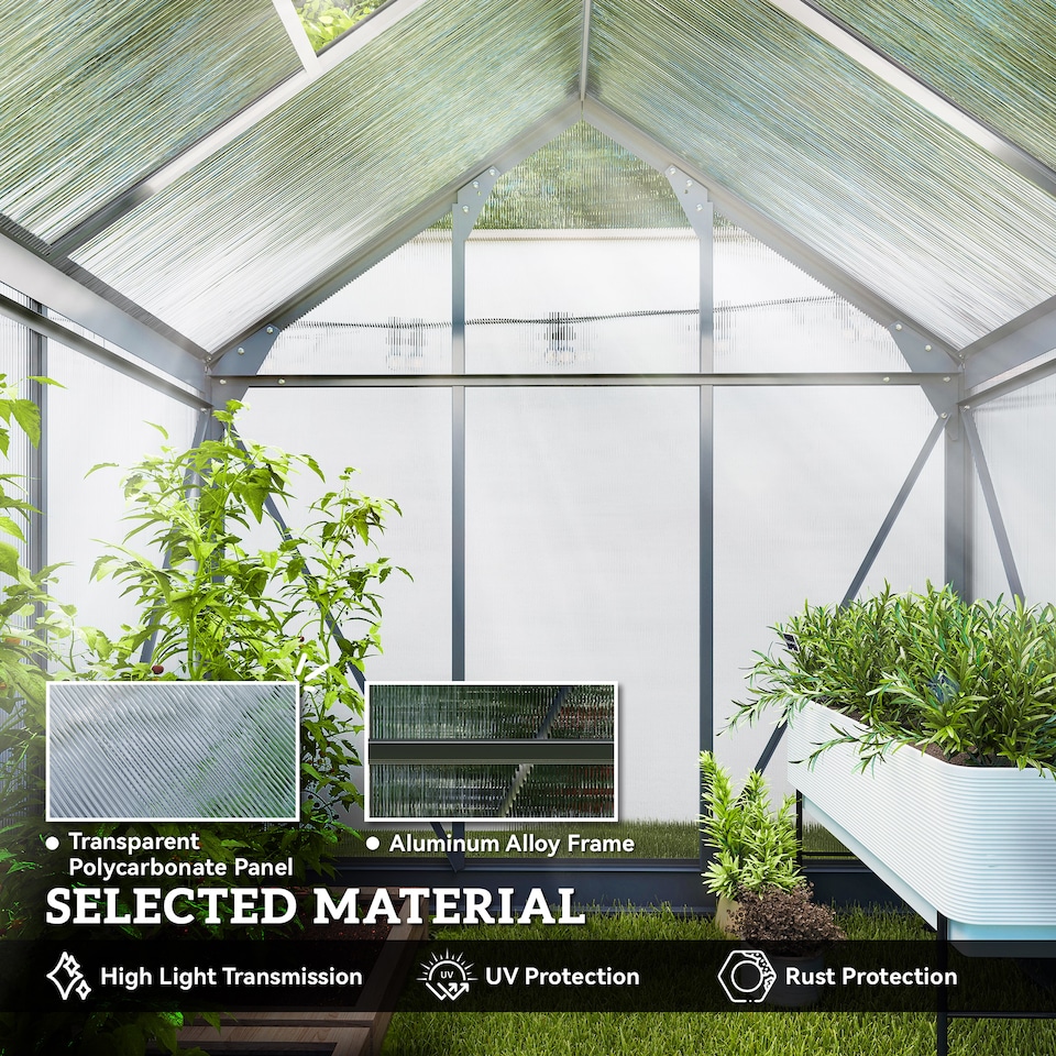 image 1 of Outsunny 6x4ft Walk-In Polycarbonate Greenhouse Plant Grow Galvanized Aluminium | Grey