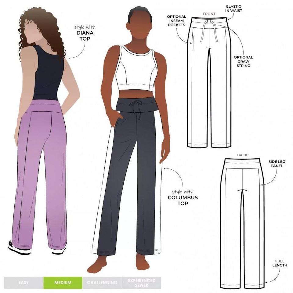 Style Arc Sunday Walking Pants Paper Sewing Pattern – Women’s Trousers & Sportswear, UK Sizes 4–16, Intermediate