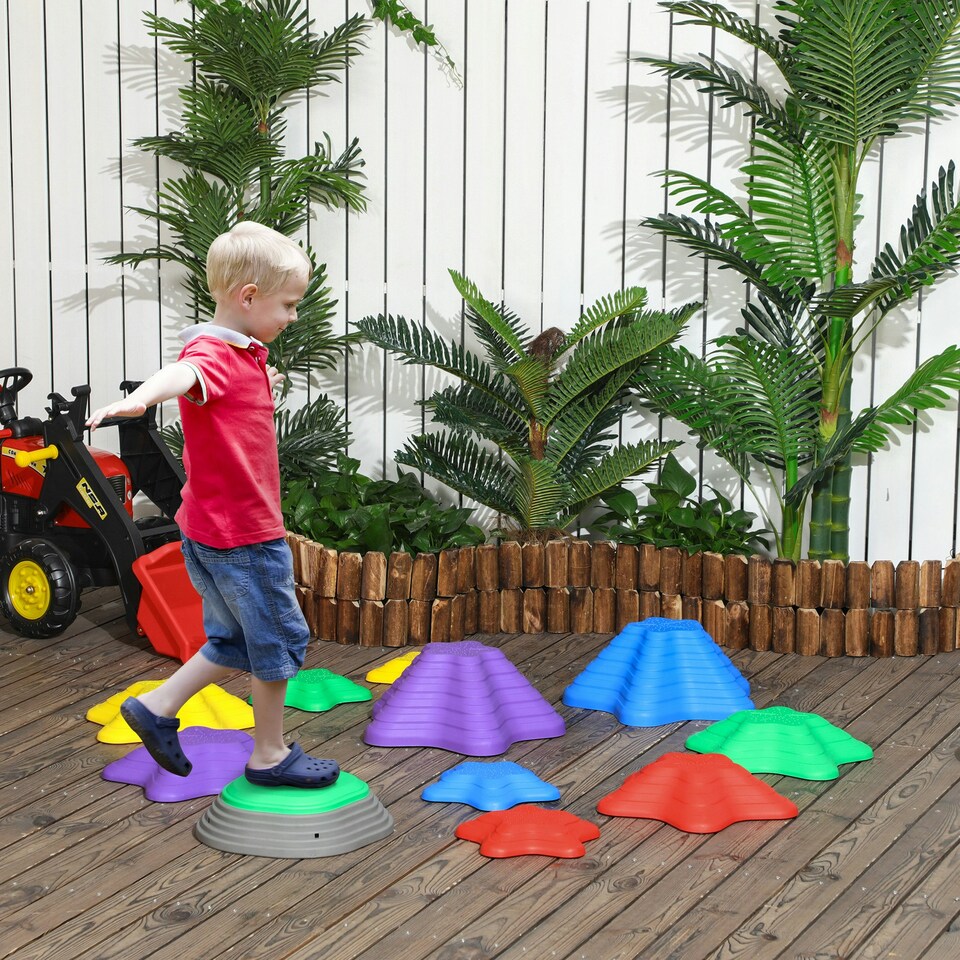 image 1 of ZONEKIZ Kids Stepping Stones, 11 Pieces Balance River Stones for Obstacle Course