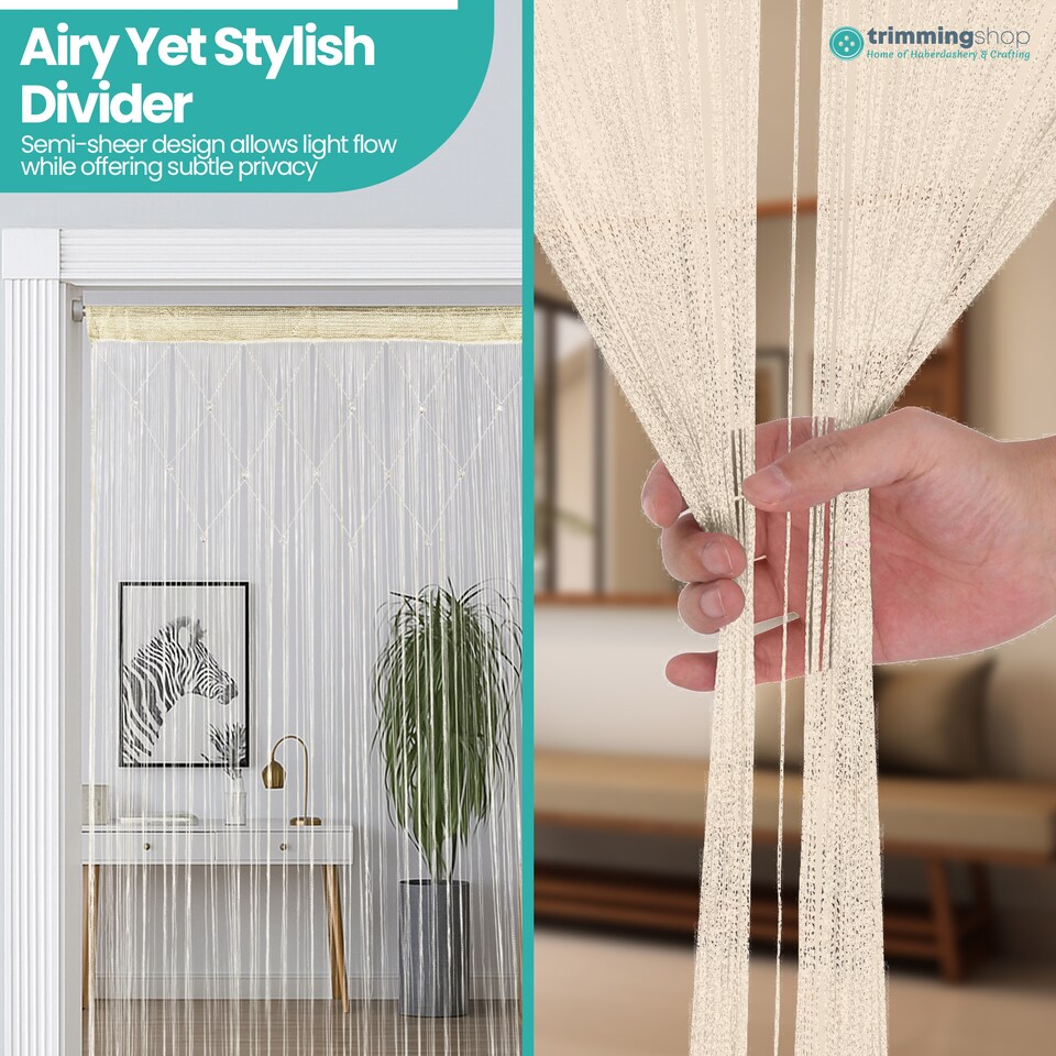 image 1 of Polyester Glitter Beaded String Curtain Panel - 200x100cm