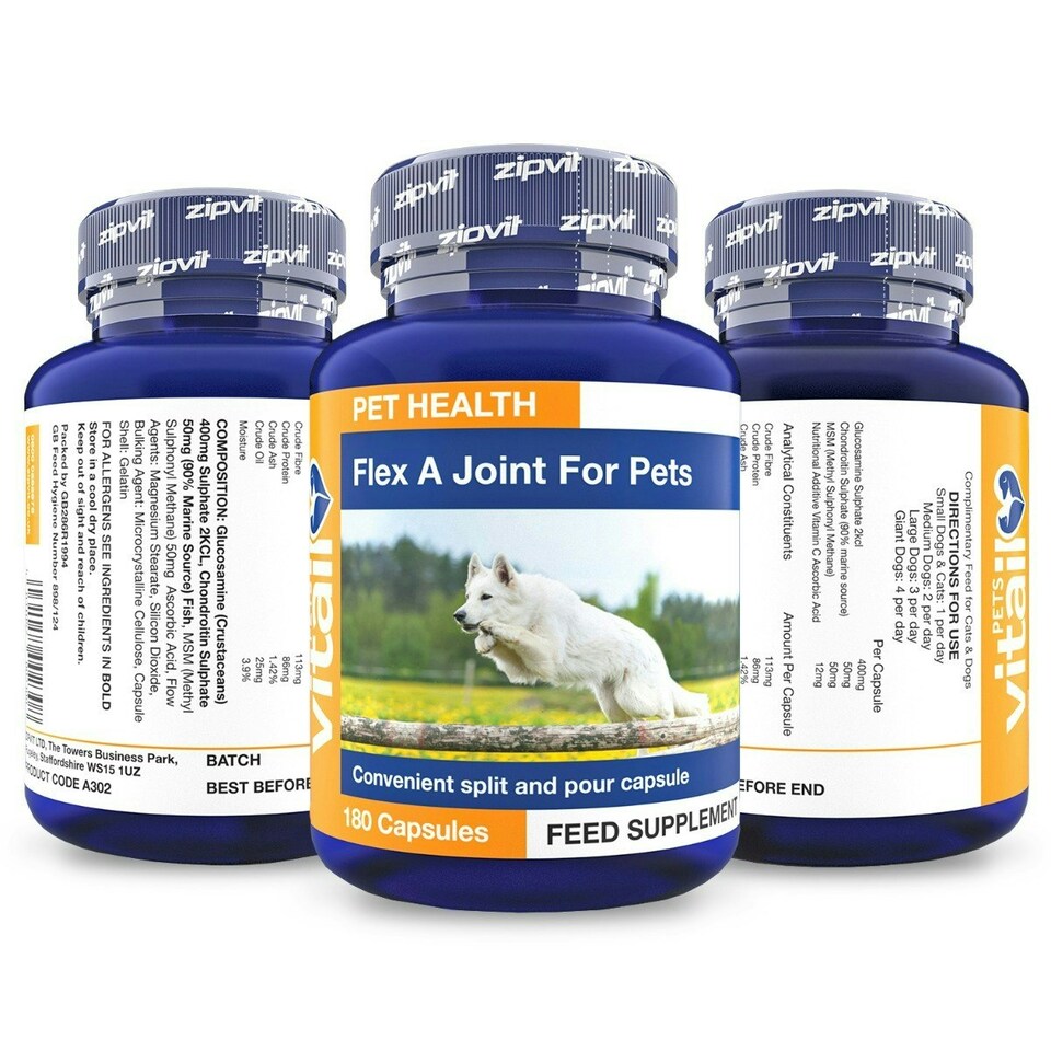 image 1 of Flex A Joint for Pets. Glucosamine for Dogs and Cats Plus Chondroitin and MSM. 180 'Split and Pour' Capsules.