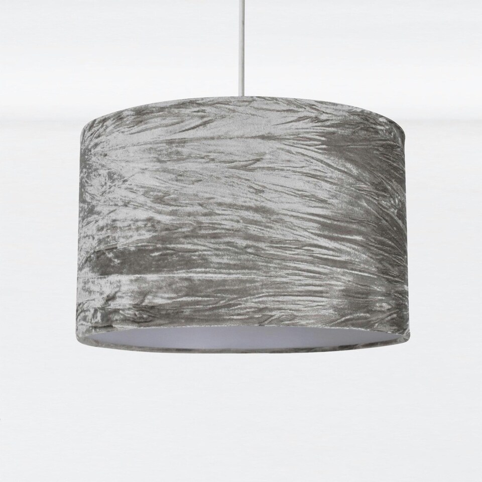 image 1 of First Choice Lighting Grey Crushed Velvet Easy Fit Light Shade Grey