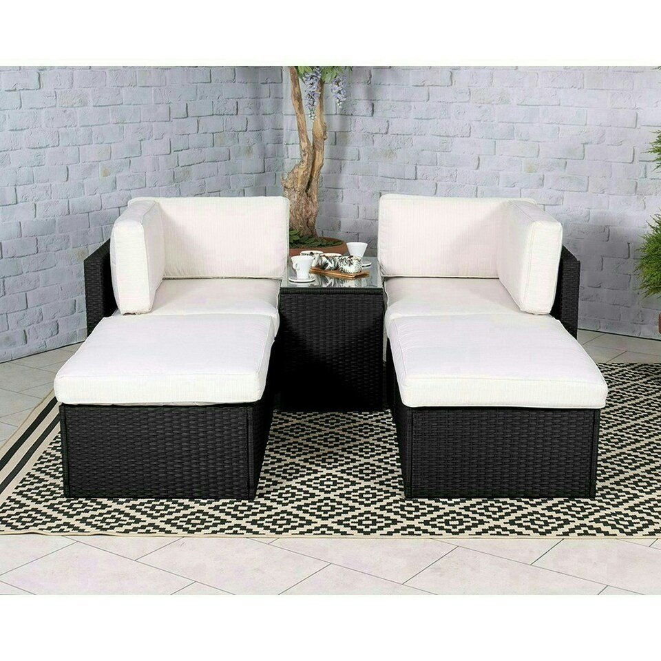 image 1 of Berlin 4 Seater 5 Pc Multi Setting Relaxer Set - Synthetic Rattan - H50 x W71 x L40 cm - Black