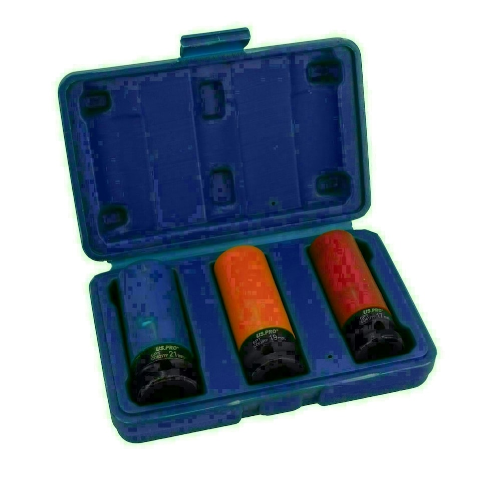 image 1 of 3pc Impact Impacted Deep Alloy Wheel Nut Sockets 17 19 + 21mm 1/2in Drive