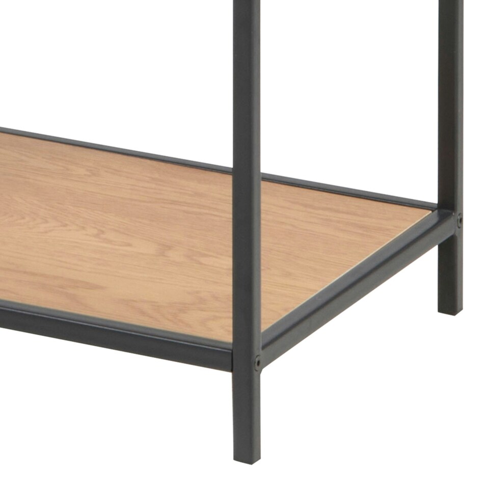 image 1 of Seaford Black Metal Asymmetrical Bookcase with 3 Oak Shelves