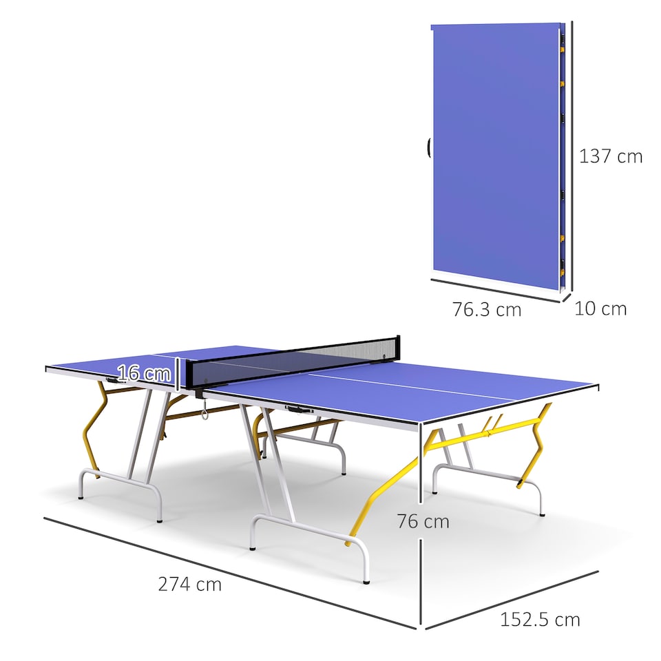 image 1 of SPORTNOW 9FT Foldable Table Tennis Table, Fold Into Quarters, Indoor Portable Full Size Ping Pong Table with Cover, Net, Paddles, Balls, Blue