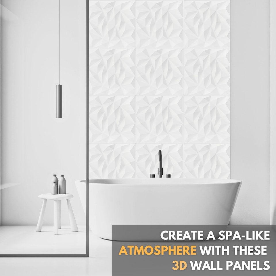 image 1 of NOVECRAFTO Decorative 3D Wall Panels (50cm x 50cm) 3D Diamond Design PVC Cladding Panel