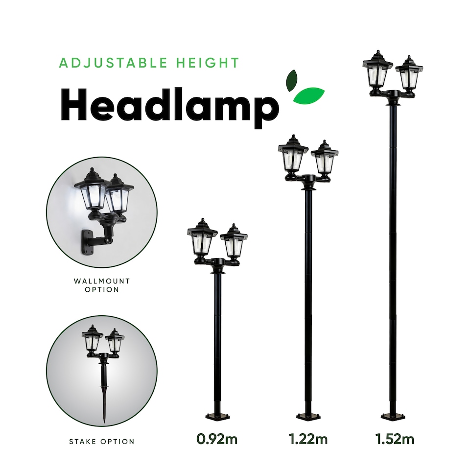 image 1 of Gardenwize Solar Double Head Garden Post Light LED 3 in 1