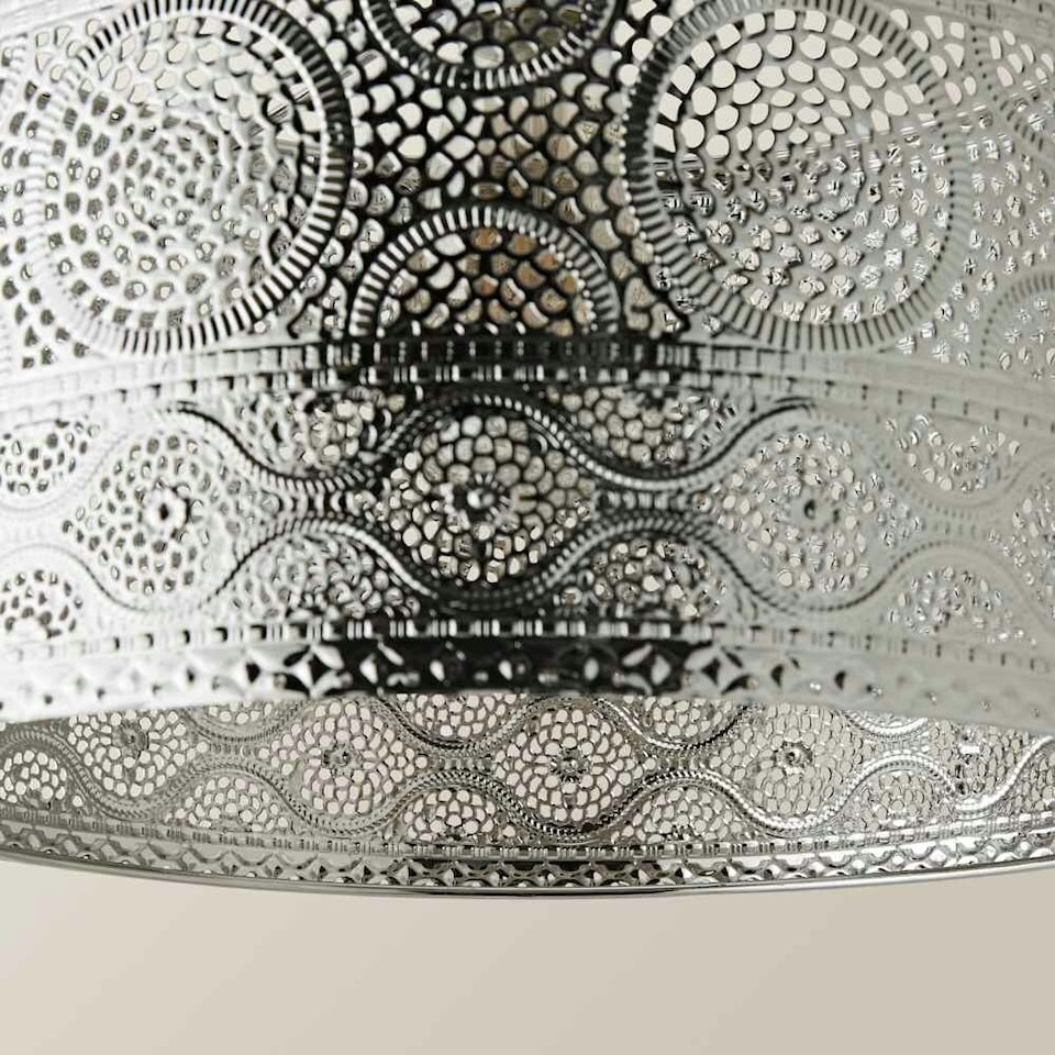 image 1 of ValueLights Moroccan Style Drum Silver Pendant Ceiling Light