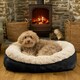 image 1 of OHS Pet Bed Cushion Dog Cat Ribbed Soft Plump Plush Cosy Fleece Large Multi | Black and Cream | L