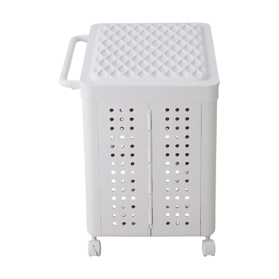 image 1 of Living and Home Foldable Laundry Basket with Casters,Multifunctional Storage Bsket- White, M | White | M