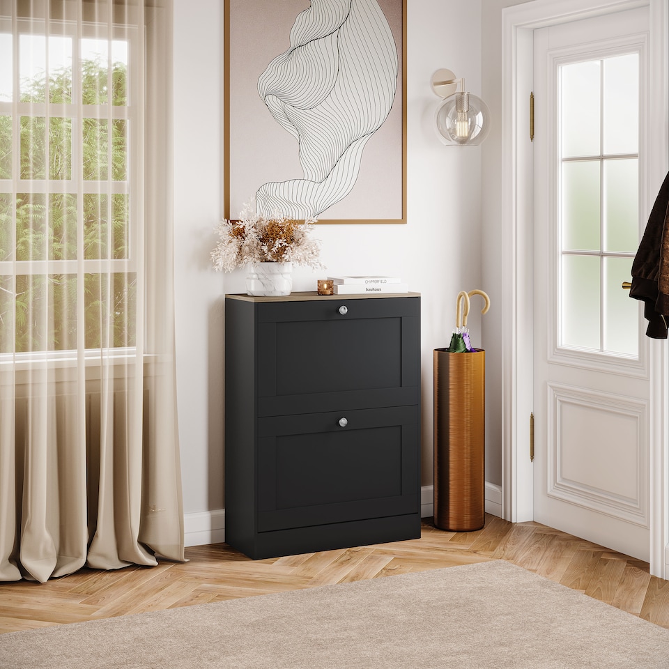 image 1 of Vida Designs 2 Drawer Shoe Organise Hallway Storage Cabinet, Black & Oak