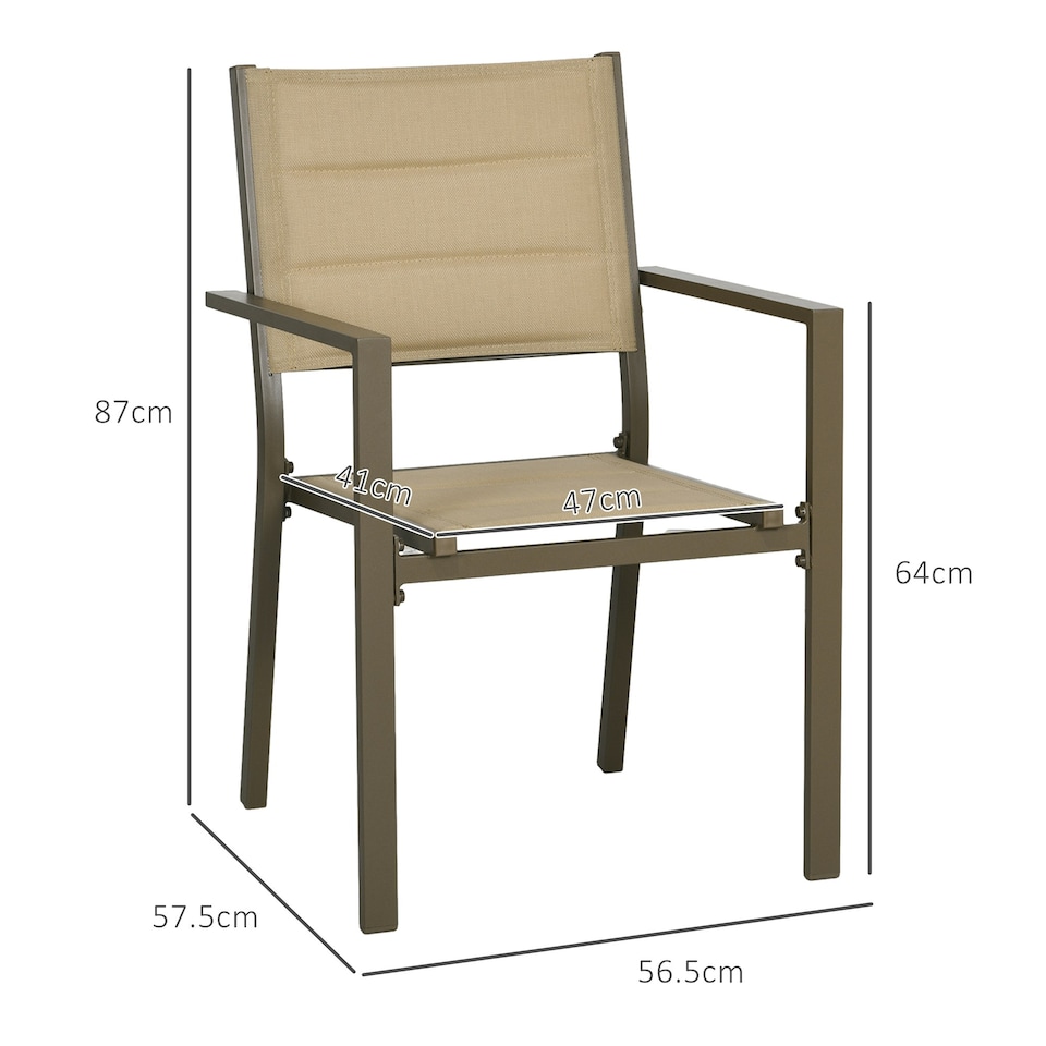 image 1 of Outsunny 2 PCs Dining Chairs, Stackable Design Aluminium Outdoor Armchairs Khaki