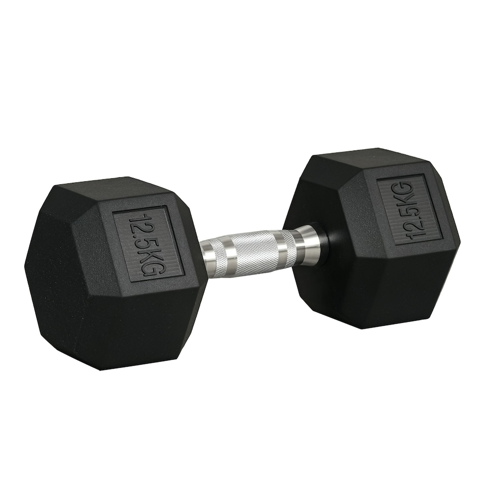 image 1 of HOMCOM 12.5KG Single Rubber Hex Dumbbell Portable Hand Weights for Home Gym