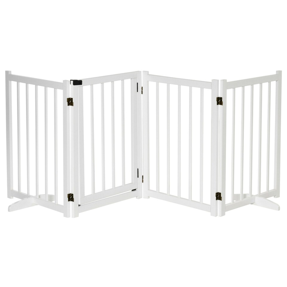 image 1 of PawHut Freestanding Pet Gate w/ 2 Support Feet for Doorways Stairs White