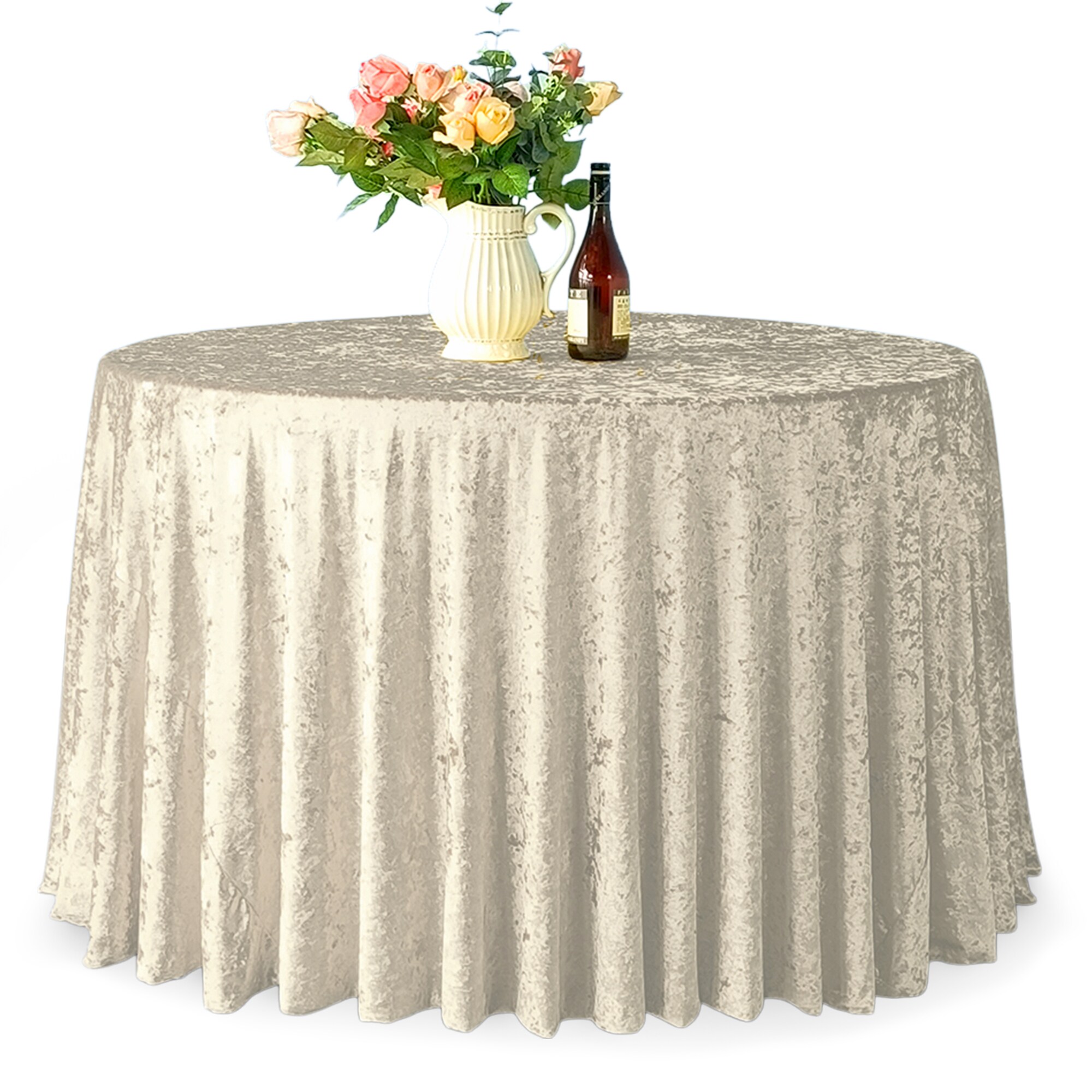 Round Crushed Velvet Table Cloth, Washable Soft Fabric Glitz Table Cover - 90"