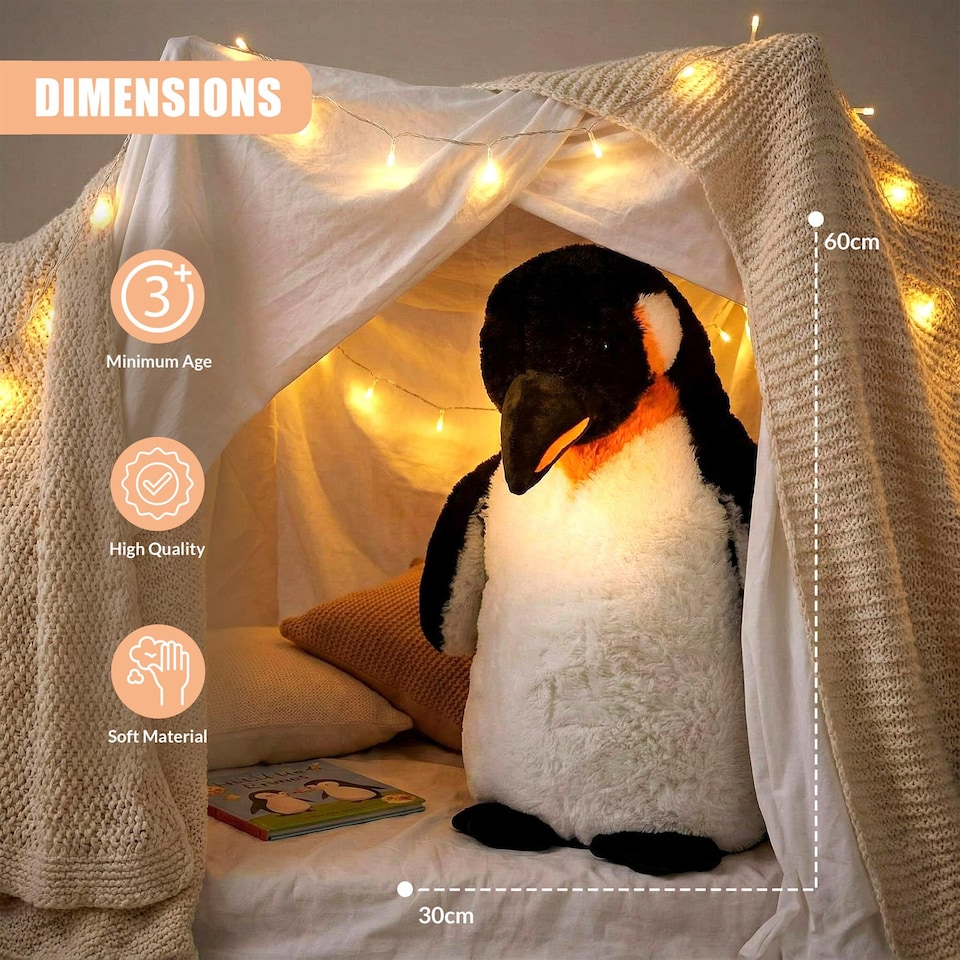 image 1 of The Magic Toy Shop Giant Penguin Soft Plush Toy 60cm Standing Emperor Animal